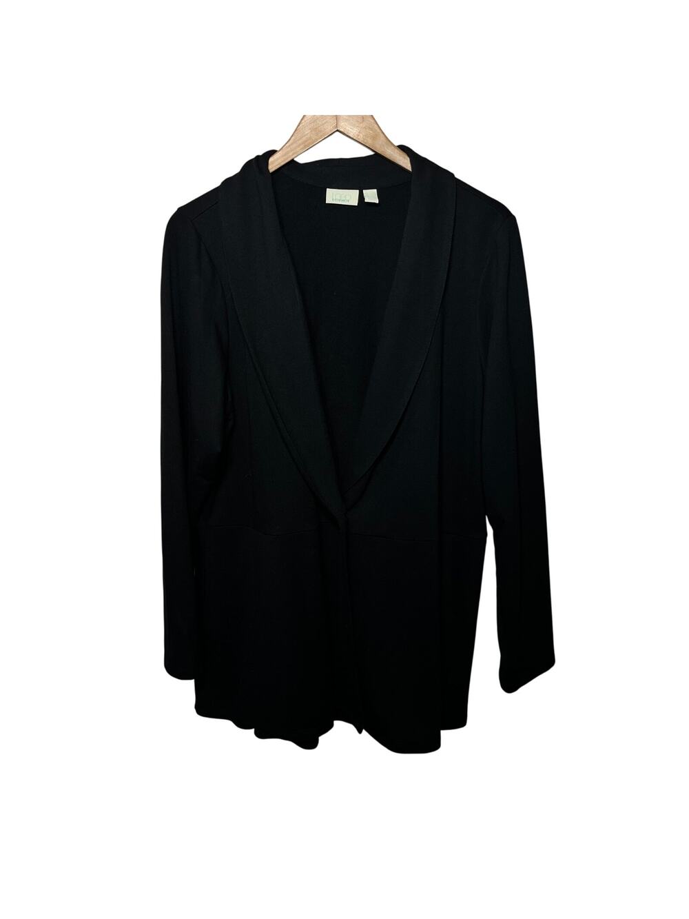 LOGO Lounge Jacket Black One Button Comfy Knit Slinky Soft A380821 Office 1X